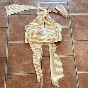 C/MEO Collective Beige Striped Halter Blouse